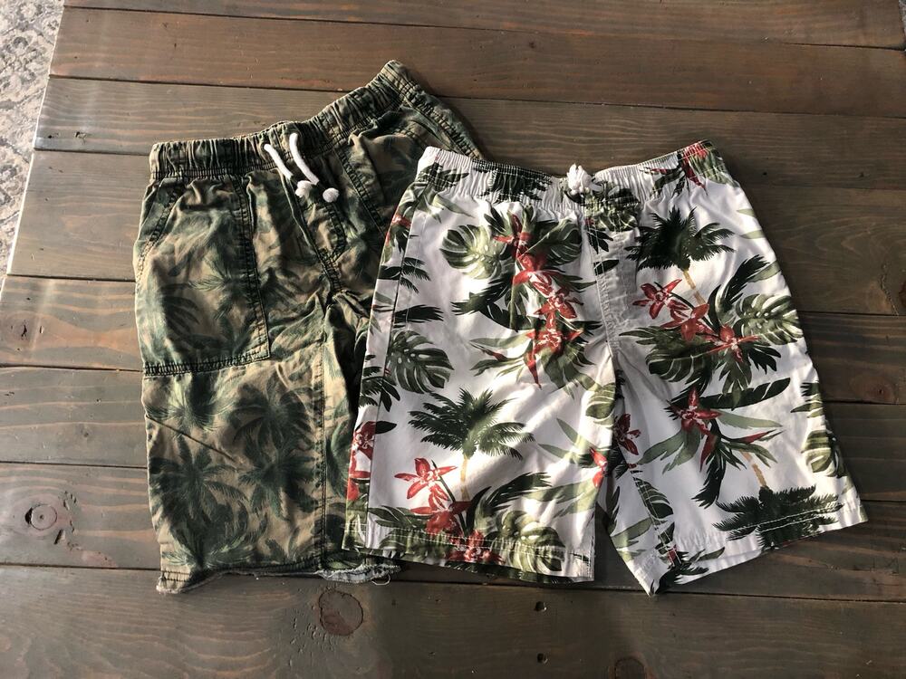 2 pairs of Crazy 8 shorts boys size 12 Monstera and camo